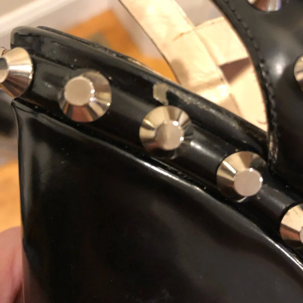 Prada Spazzolato studded Platform sandal box included box ripped. On one side - Picture 9 of 15